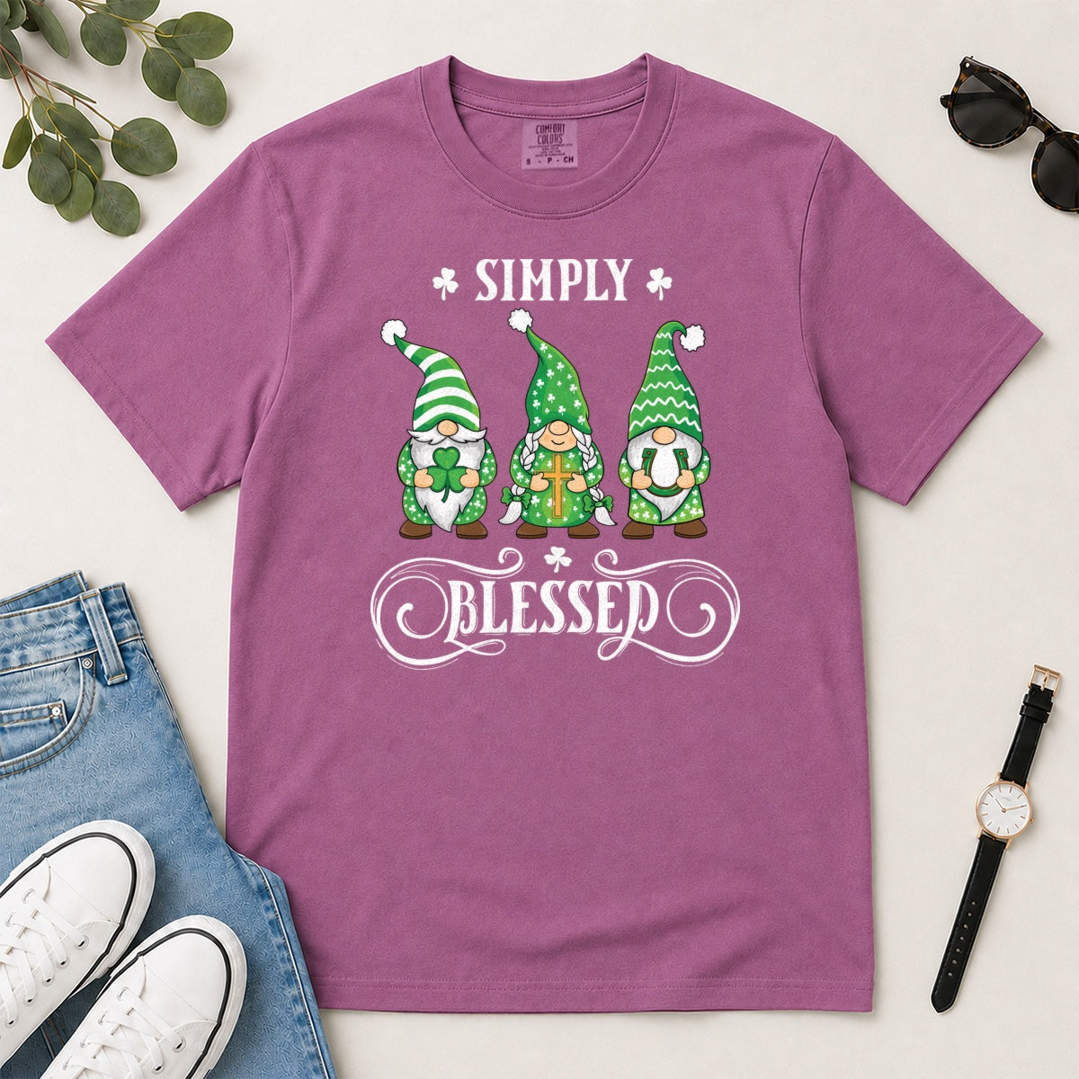 Simply Blessed, Gift For Christian Gnome Lovers - 2D Unisex Garment-dyed T-shirt