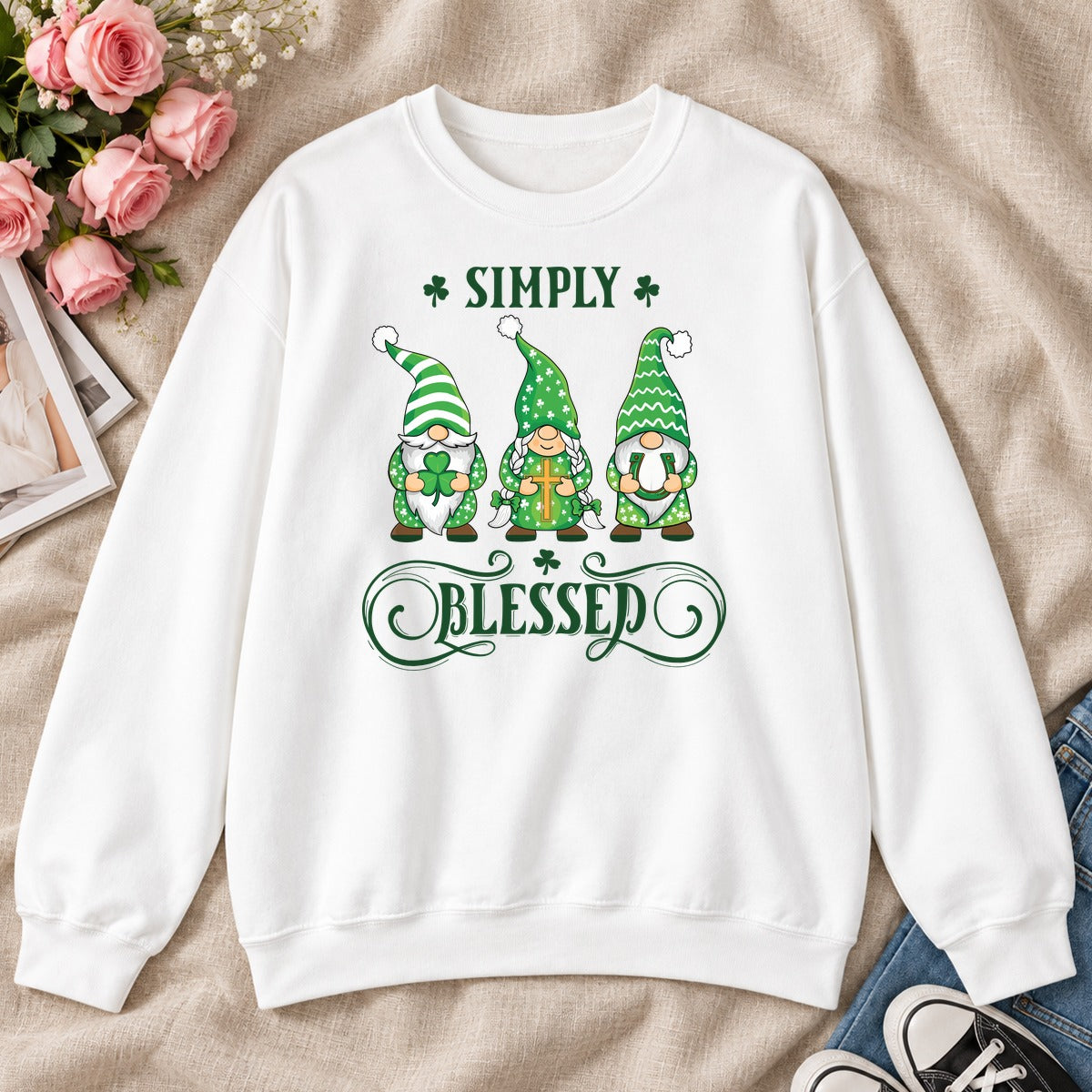 Simply Blessed, Gift For Christian Gnome Lovers - 2D Unisex Sweatshirt