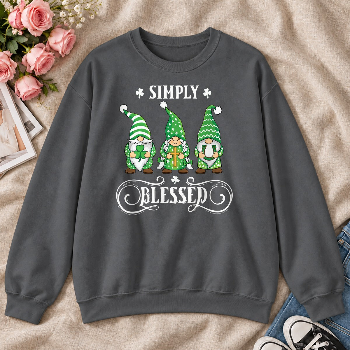 Simply Blessed, Gift For Christian Gnome Lovers - 2D Unisex Sweatshirt