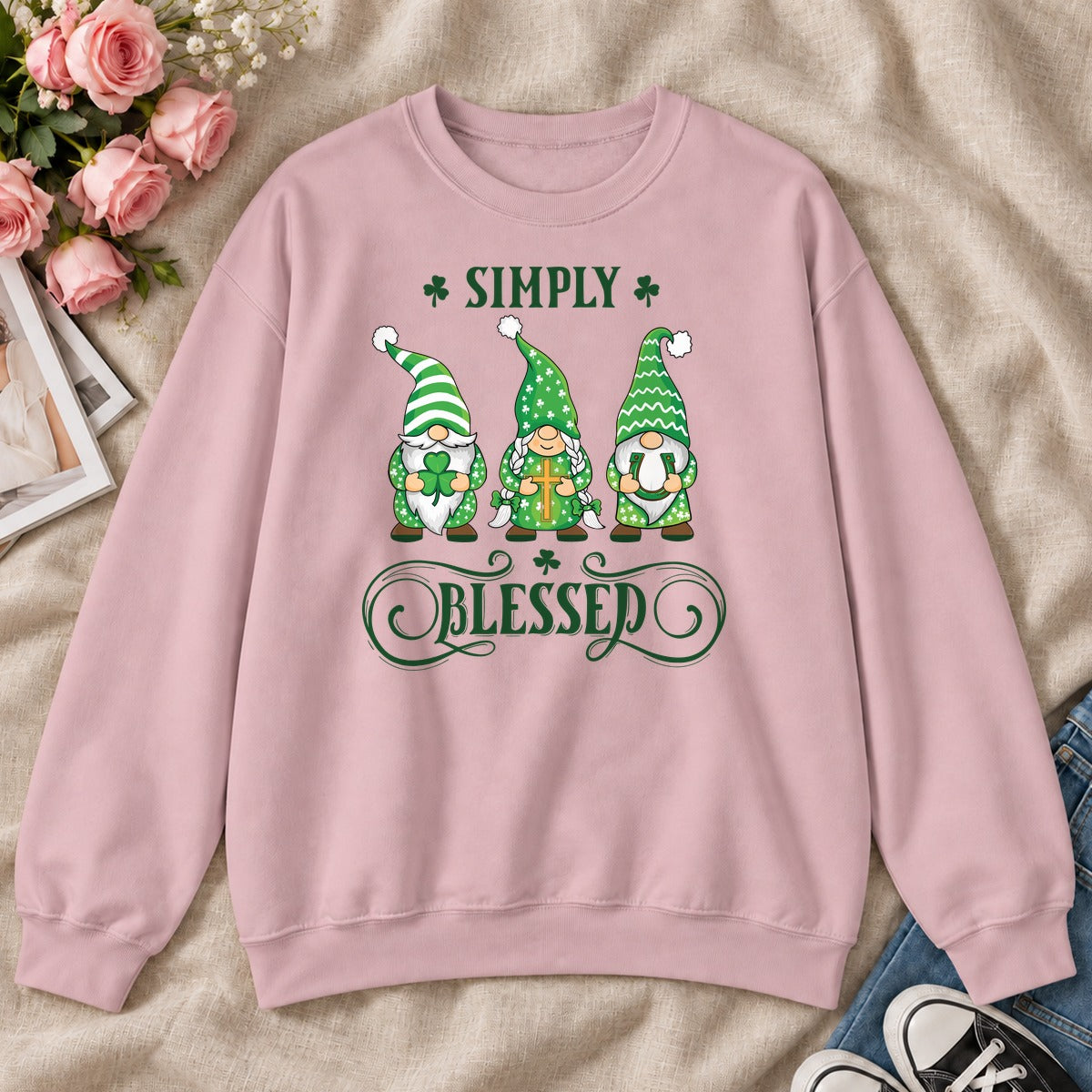 Simply Blessed, Gift For Christian Gnome Lovers - 2D Unisex Sweatshirt