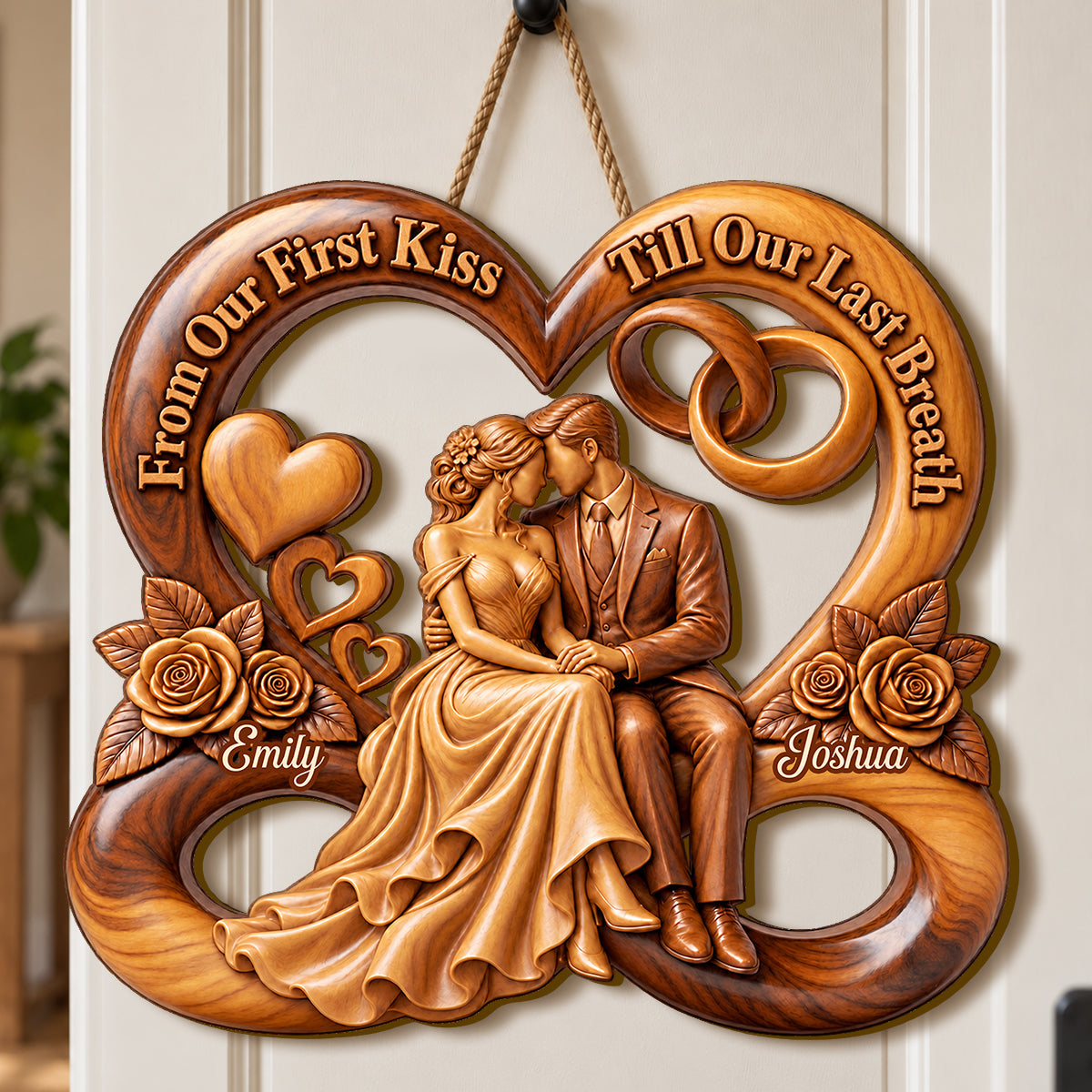 From Our First Kiss Till Our Last Breath, Second Year Anniversary Gift | Personalized Wooden Door Sign