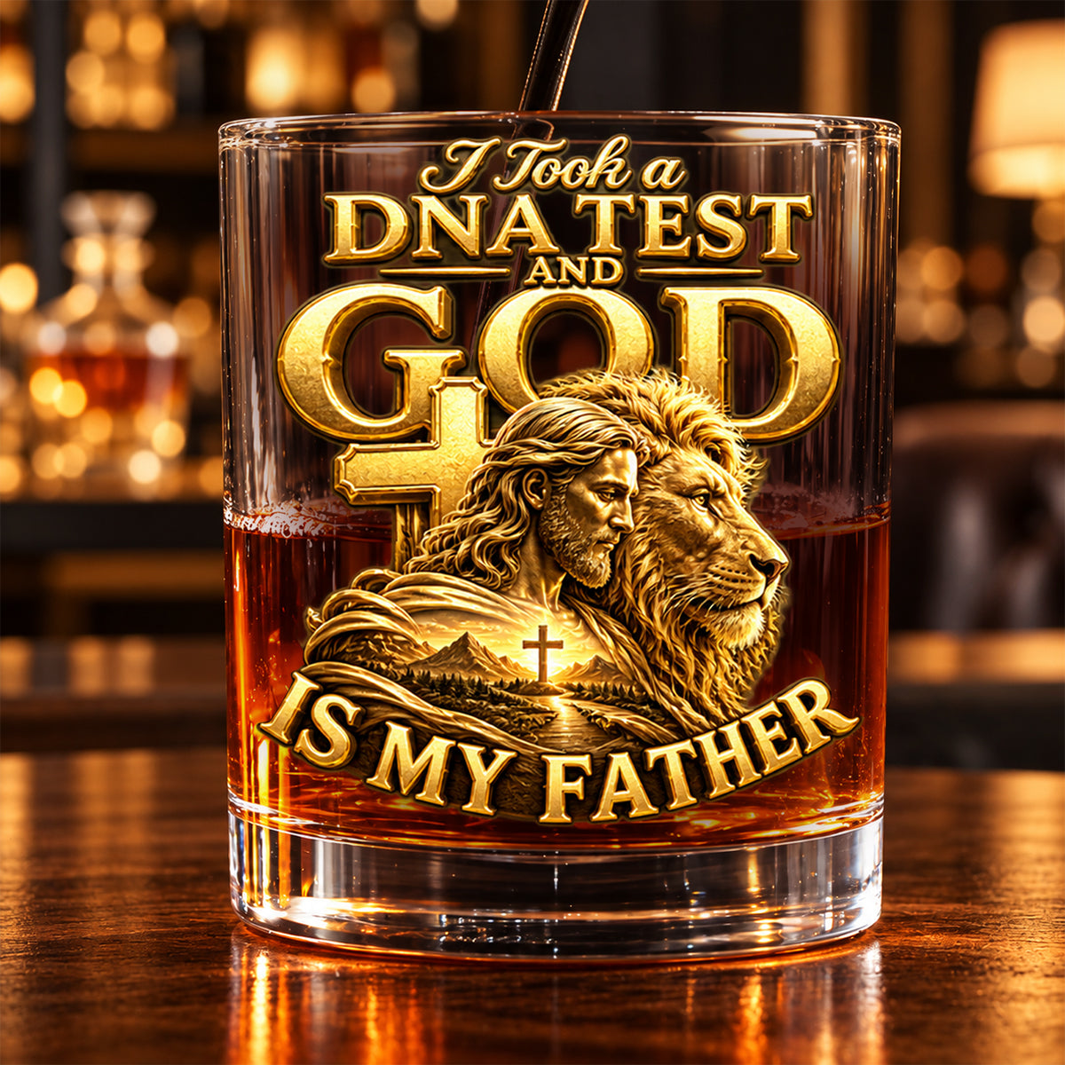 I Took A DNA Test And God Is My Father, Funny Gifts For Dad, Husband, Son, Grandpa | Personalized Round Whiskey Glass