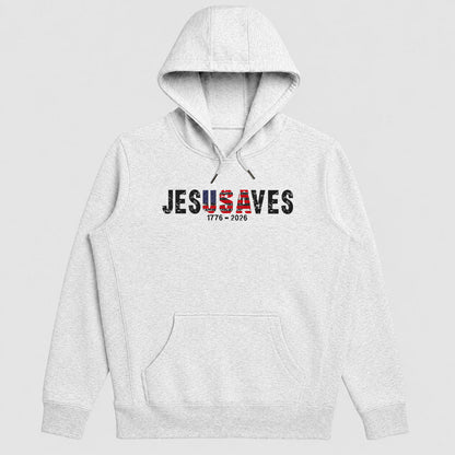 Jesus Saves USA, Gift For Christian Patriots, Veterans, America 250th Anniversary | 2D Unisex Hoodie