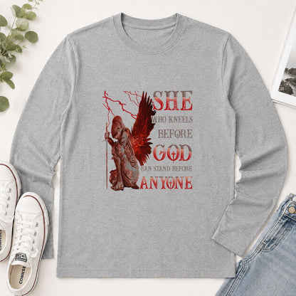 She Who Kneels Before God Can Stand Before Anyone, Christian Gift - 2D Unisex Long Sleeve