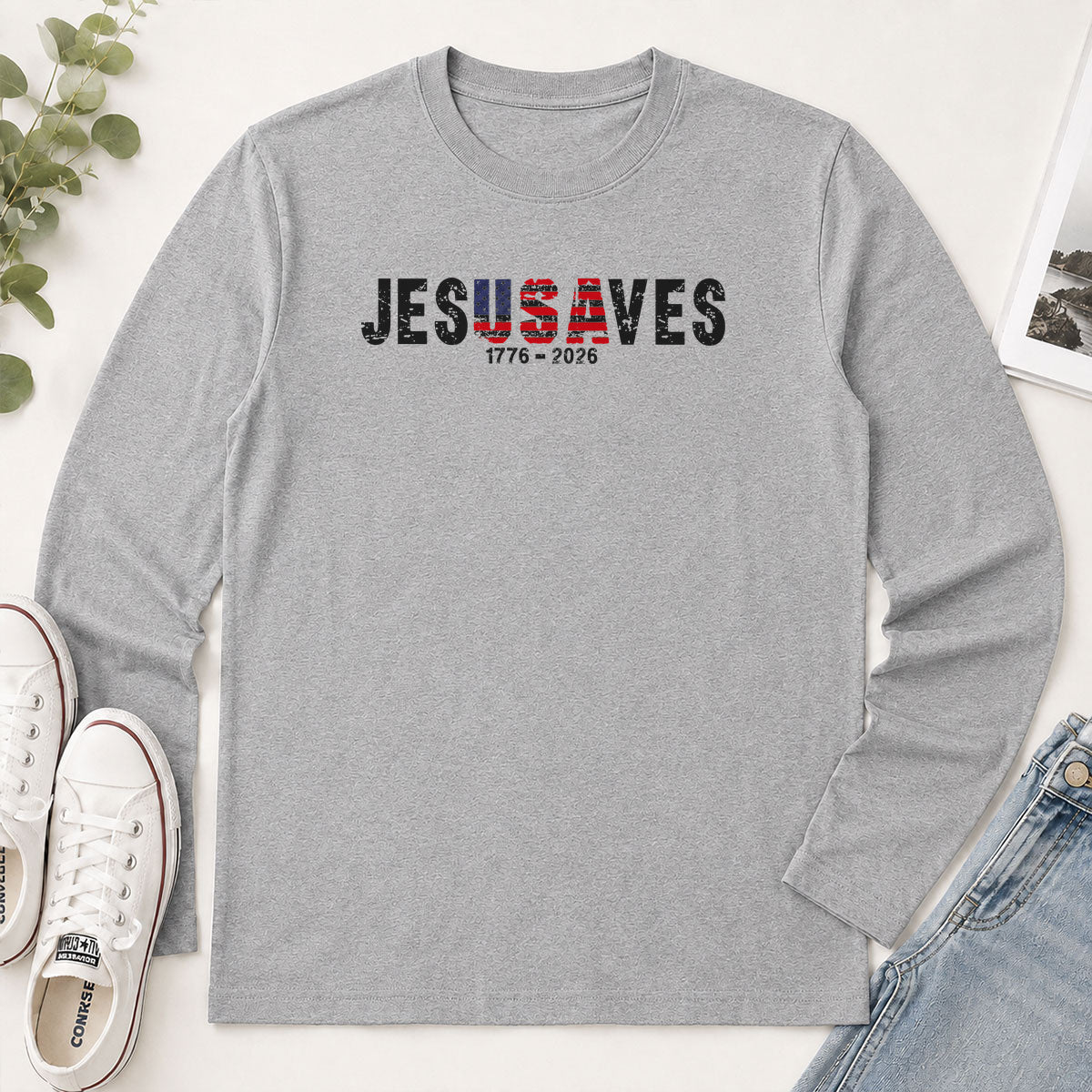 Jesus Saves USA 1776-2026 - Christian Gift - 2D Unisex Long Sleeve