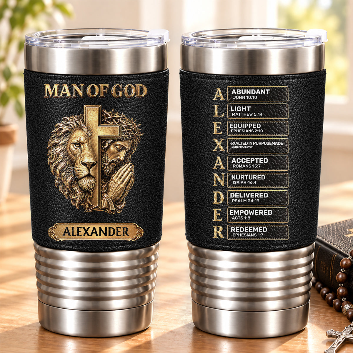 Man Of God, Gift For Him | Personalized 20oz Leather Wrapped Tumbler