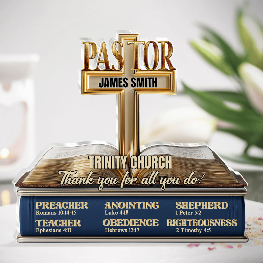 My Preacher, Teacher, & Shepherd, Gift For Pastor | Personalized Custom Shaped Squared Acrylic Plaque
