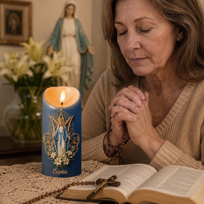 Crowned Maria Lily Devotion - Personalized Flameless LED Candle