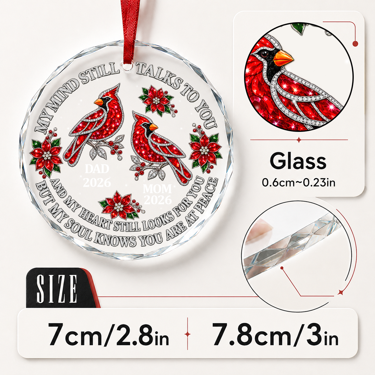 My Mind Still Talks To You, Gift For Mom Or Dad - Personalized Round Shaped Glass Ornament