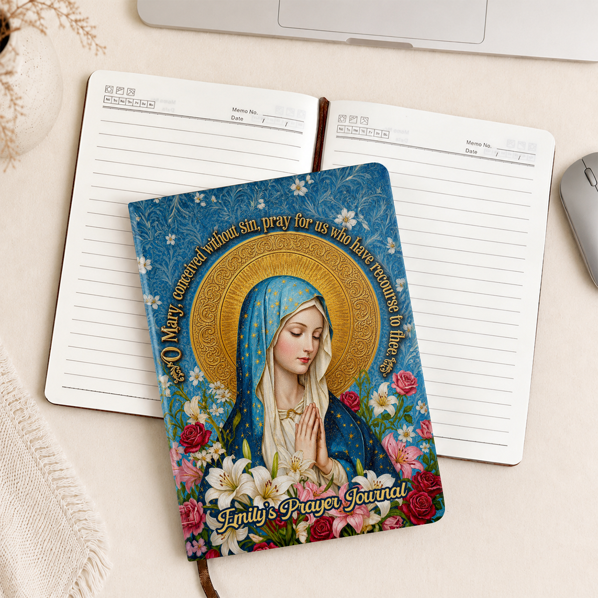 Our Lady Of Grace And Roses, Gift For Mom | Personalized Leather Cover Notebook