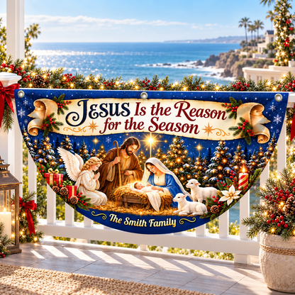 Jesus Is the Reason, Gift For Family - Personalized Non-Pleated Fan Flag