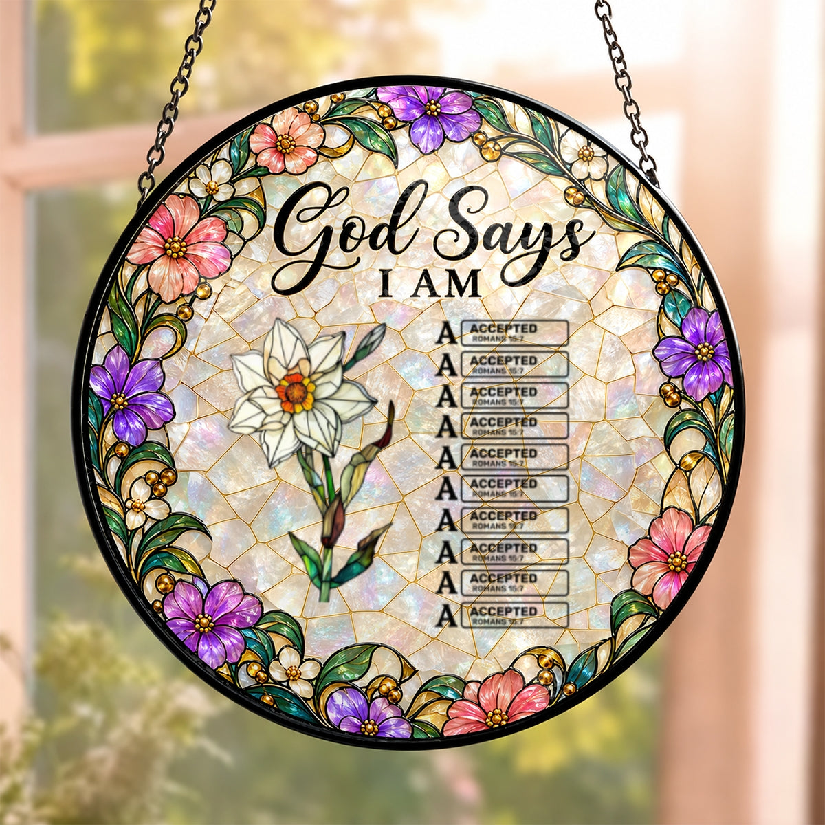 God Says I Am, Gift For Loved One | Personalized Stained Glass Window Hanging Suncatcher