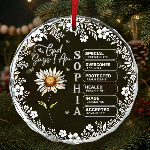 God Says I Am, Gift For Her | Personalized Round Shaped Glass Ornament