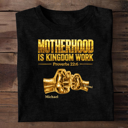 Fatherhood Is Kingdom Work Golden Fist Bump | Personalized 2D Unisex T-shirt