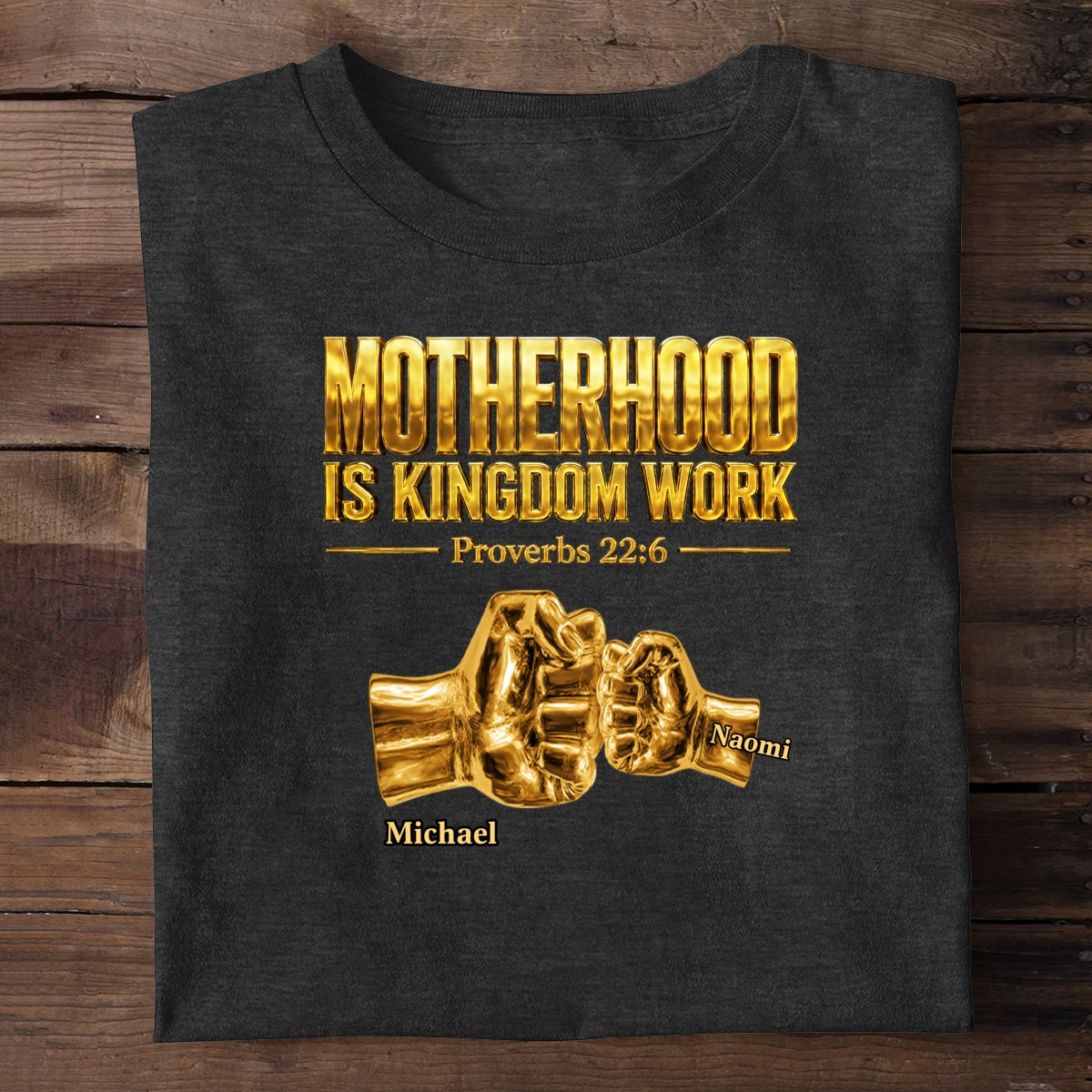 Fatherhood Is Kingdom Work Golden Fist Bump | Personalized 2D Unisex T-shirt