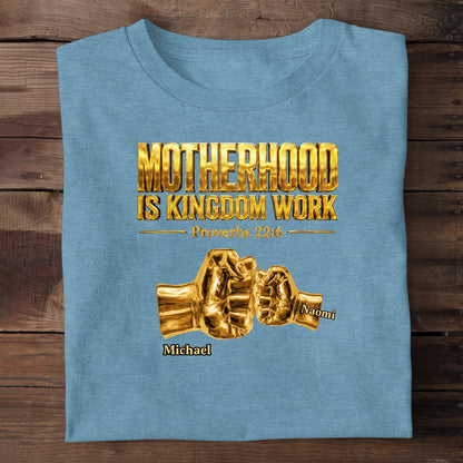 Fatherhood Is Kingdom Work Golden Fist Bump | Personalized 2D Unisex T-shirt