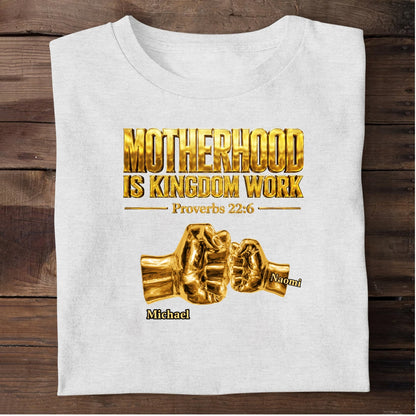 Fatherhood Is Kingdom Work Golden Fist Bump | Personalized 2D Unisex T-shirt