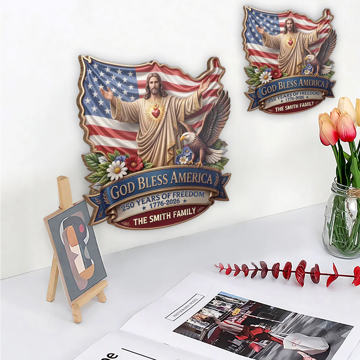 God Bless America - Personalized Wooden Door Sign