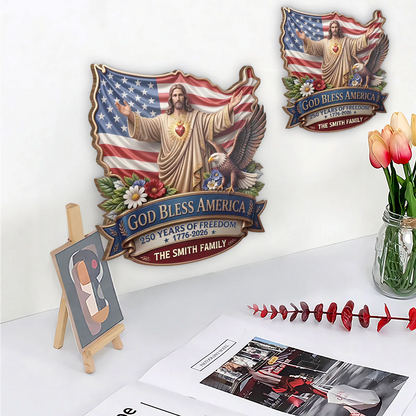 God Bless America - Personalized Wooden Door Sign