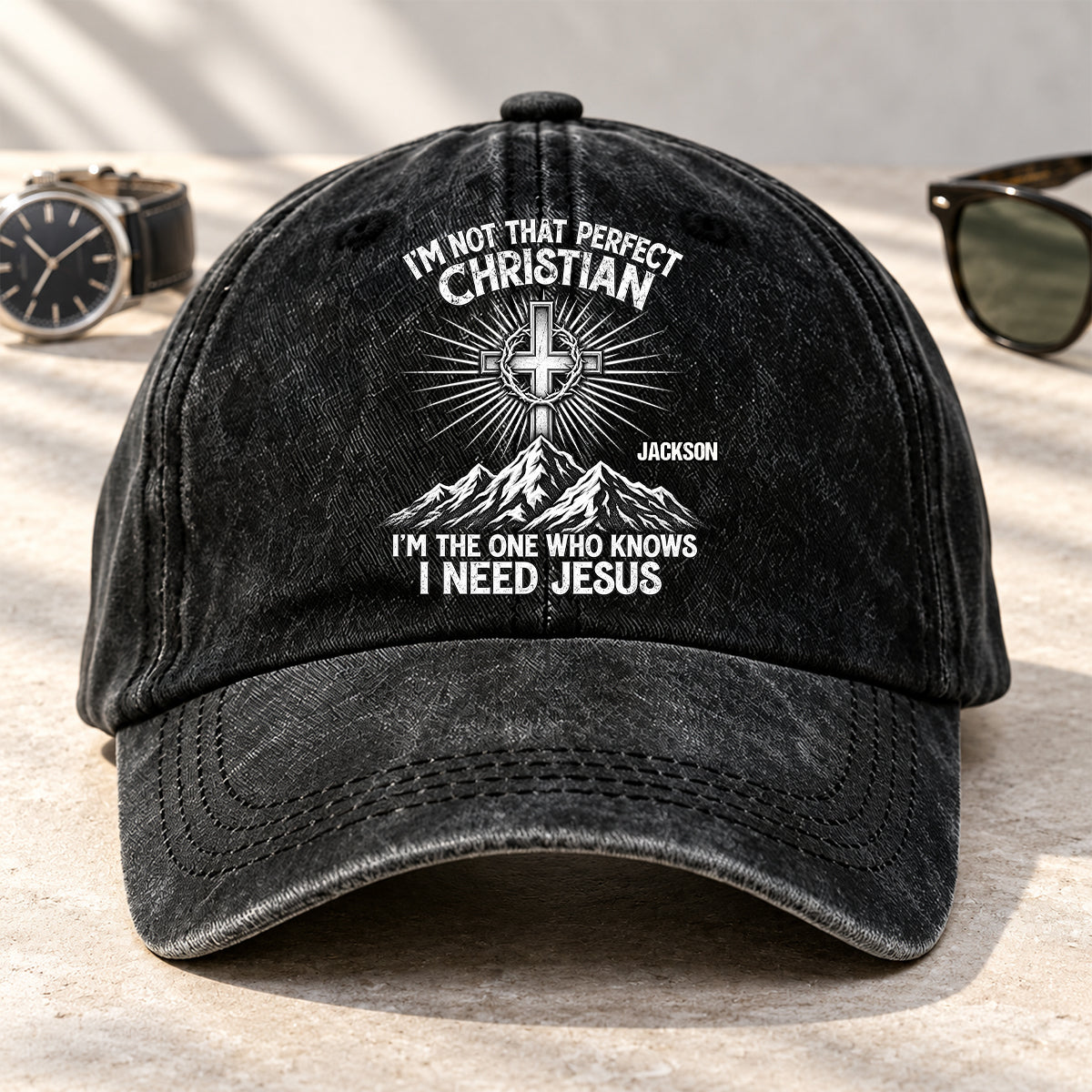 Raised In Faith, Gift For Christian - Personalized Custom Vintage Washed Denim Cap