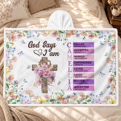 Name Letter In Bible, Birth Flower, Gift For Loved One | Personalized Wearable Blanket Hoodie