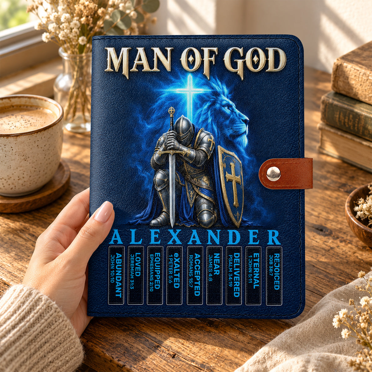 Man Of God, Gift For Men | Personalized Leather Notebook Cover With Pocket