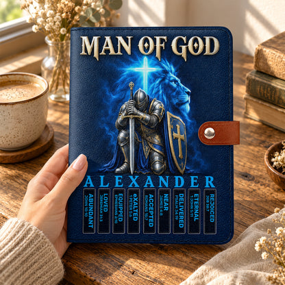 Man Of God, Gift For Men | Personalized Leather Notebook Cover With Pocket