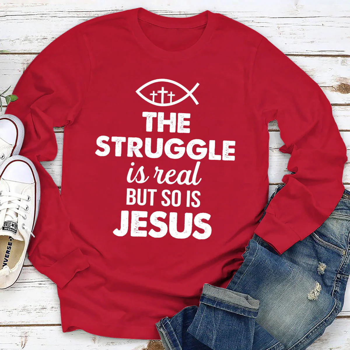 The Struggle Is Real But So Is Jesus | 2D Unisex Long Sleeve