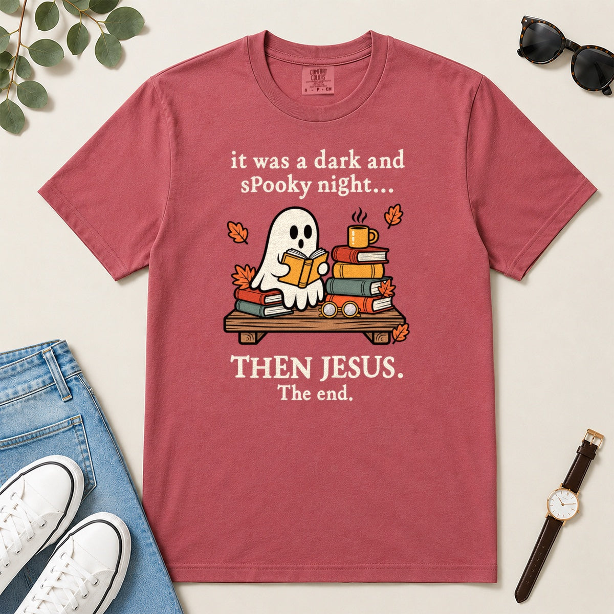 Then Jesus The End Book Ghost, Gift For Christian Book Lovers - 2D Unisex Garment-dyed T-shirt