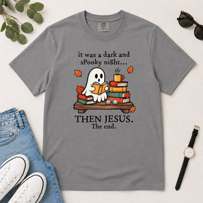 Then Jesus The End Book Ghost, Gift For Christian Book Lovers - 2D Unisex Garment-dyed T-shirt