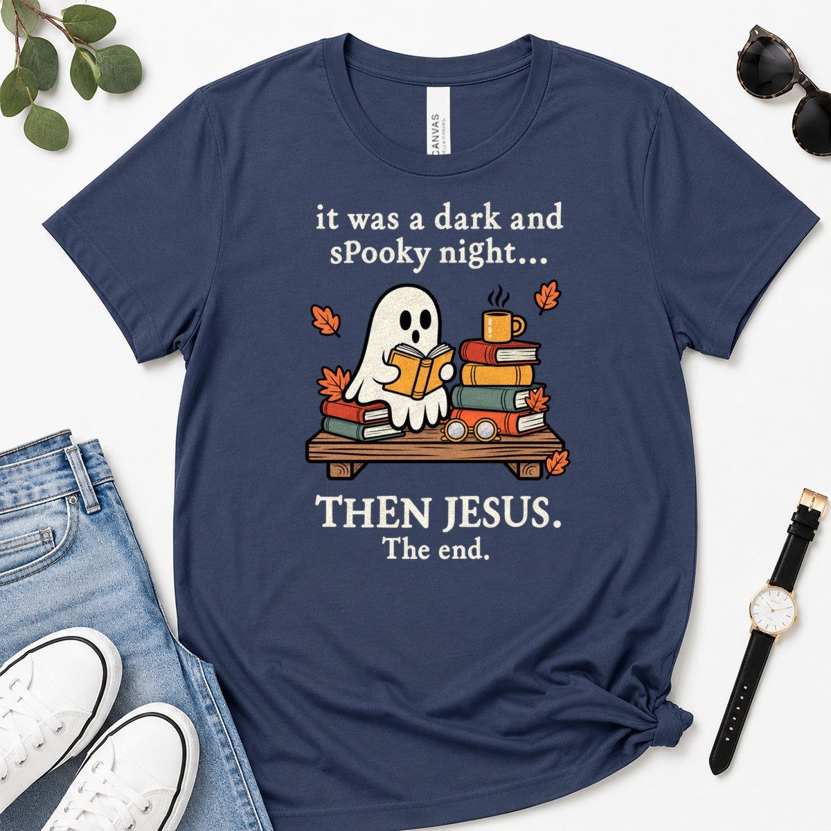 Then Jesus The End Book Ghost, Gift For Christian Book Lovers - 2D Unisex Premium T-shirt
