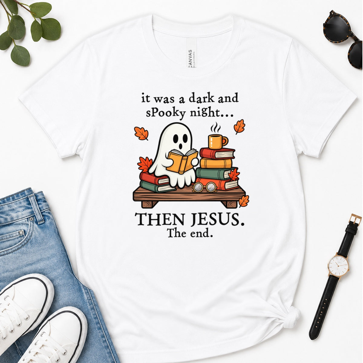 Then Jesus The End Book Ghost, Gift For Christian Book Lovers - 2D Unisex Premium T-shirt