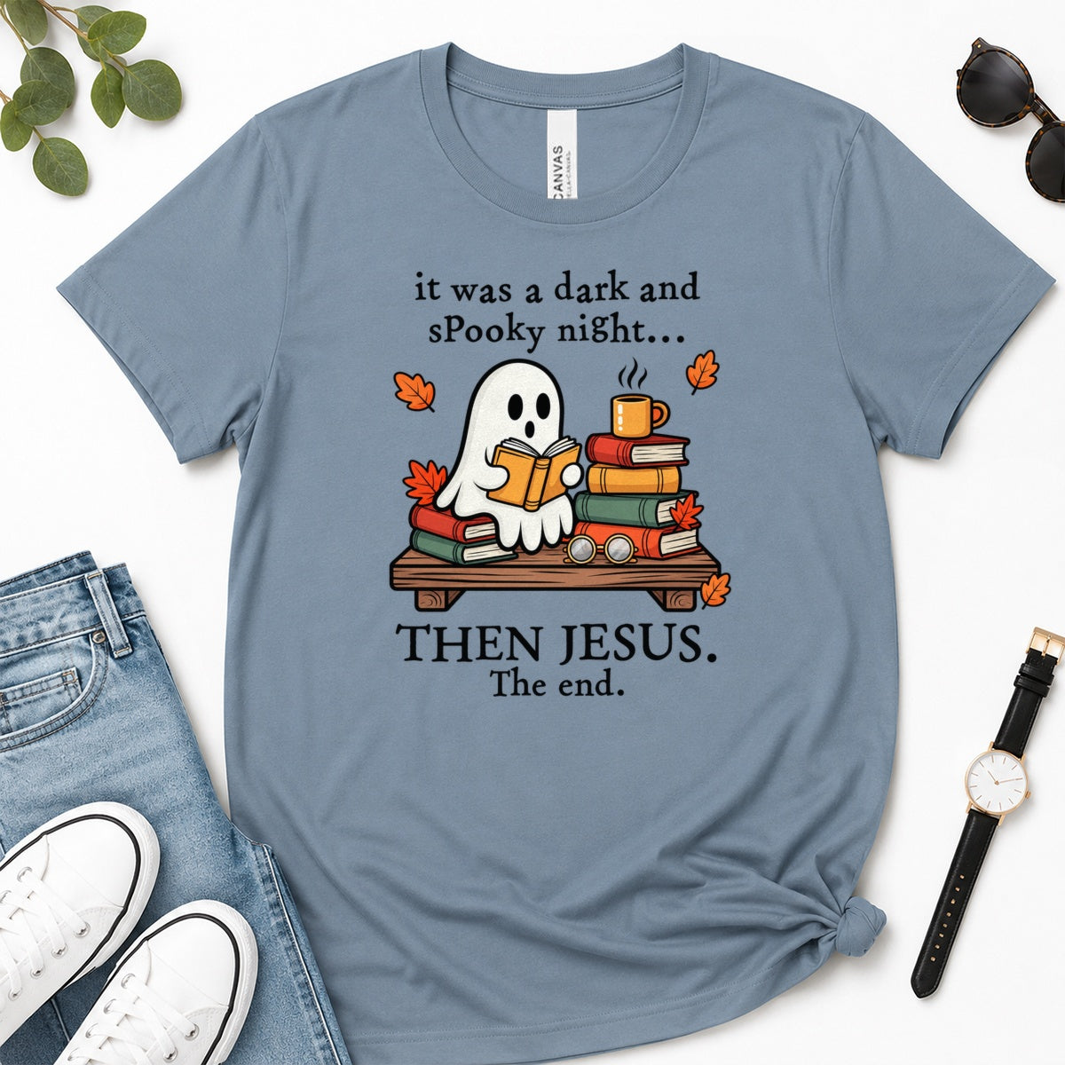 Then Jesus The End Book Ghost, Gift For Christian Book Lovers - 2D Unisex Premium T-shirt