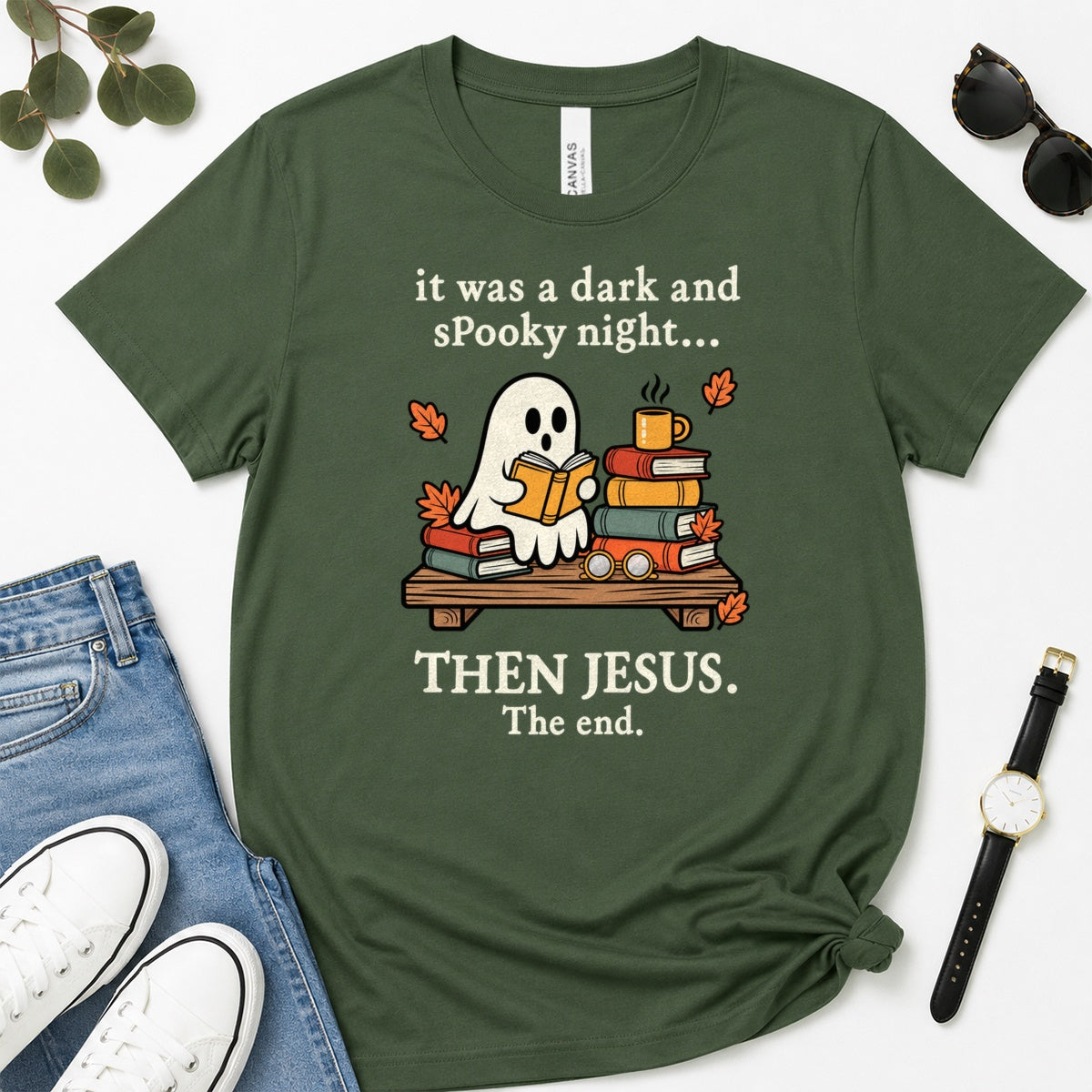 Then Jesus The End Book Ghost, Gift For Christian Book Lovers - 2D Unisex Premium T-shirt