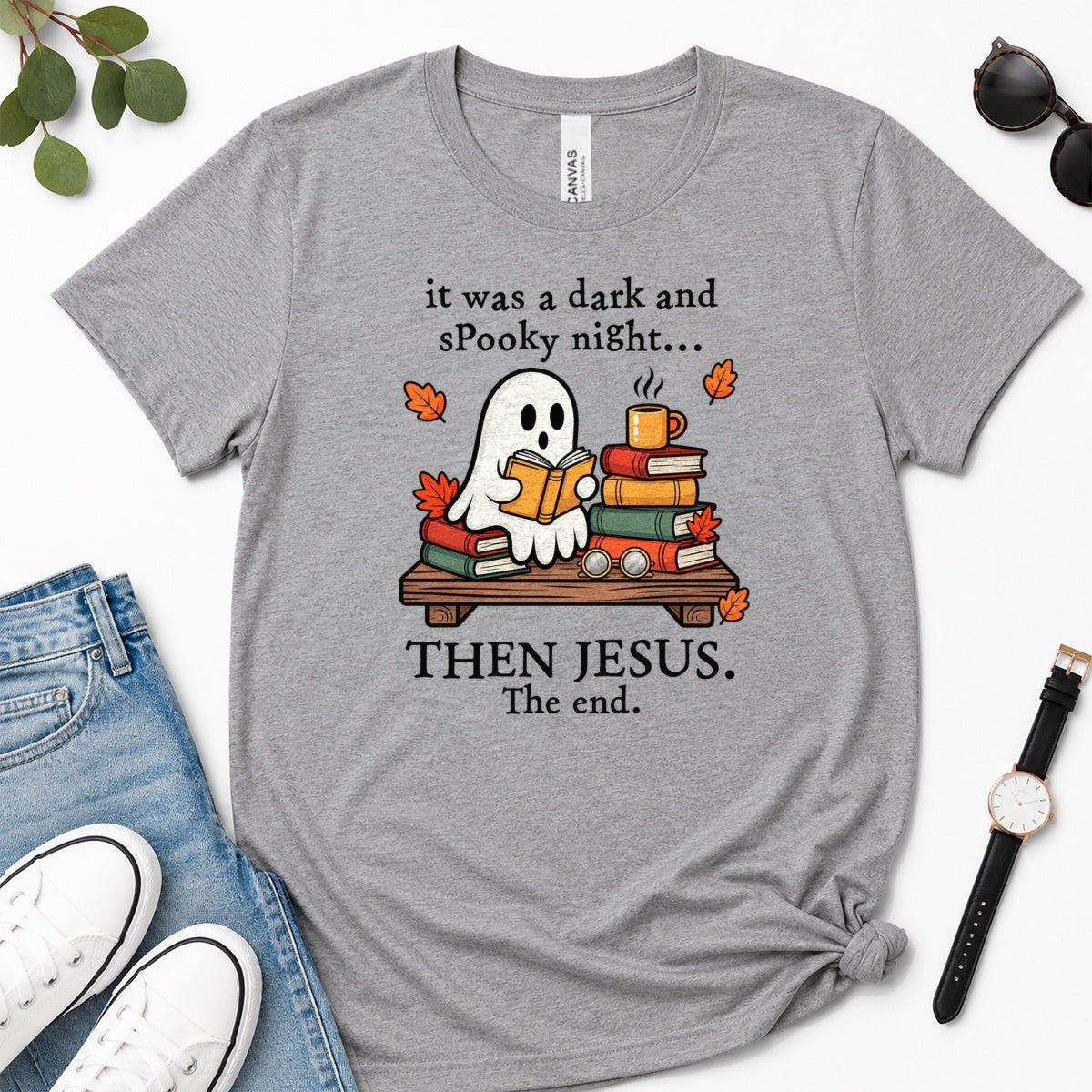 Then Jesus The End Book Ghost, Gift For Christian Book Lovers - 2D Unisex Premium T-shirt