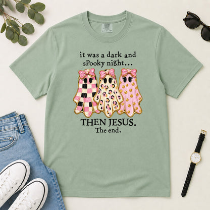 Then Jesus The End Pink Ghost, Gift For Christian Women - 2D Unisex Garment-dyed T-shirt