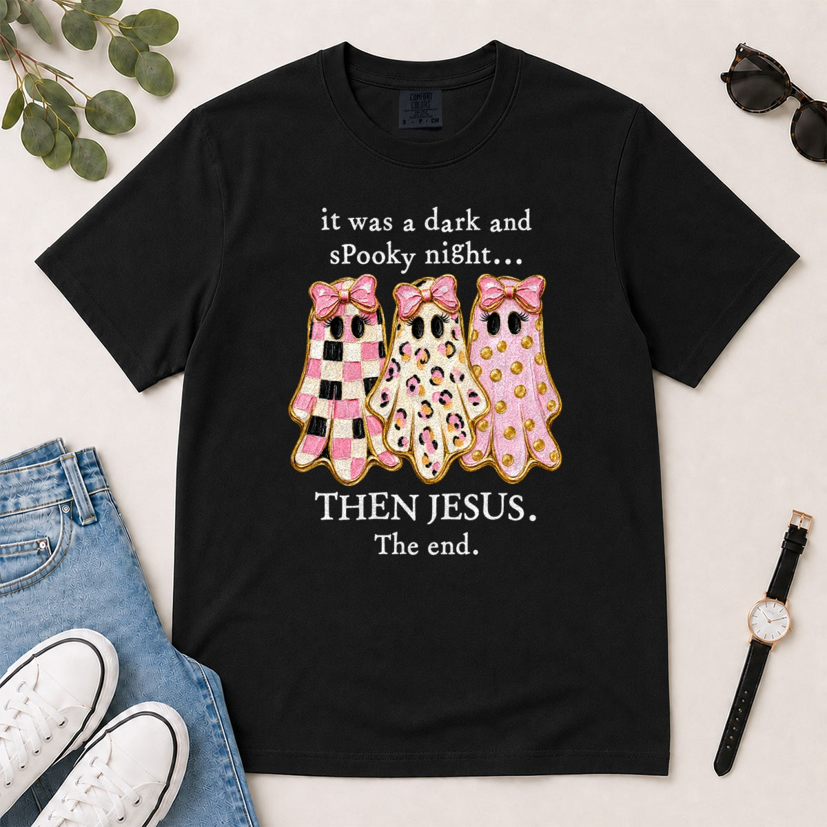 Then Jesus The End Pink Ghost, Gift For Christian Women - 2D Unisex Garment-dyed T-shirt
