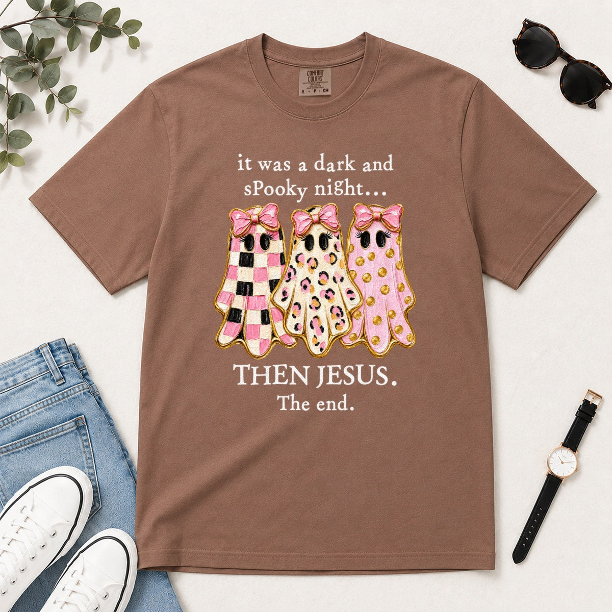 Then Jesus The End Pink Ghost, Gift For Christian Women - 2D Unisex Garment-dyed T-shirt