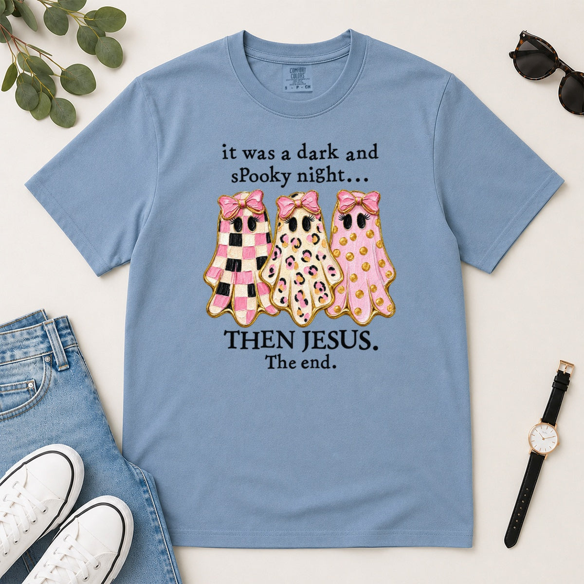 Then Jesus The End Pink Ghost, Gift For Christian Women - 2D Unisex Garment-dyed T-shirt