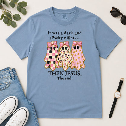 Then Jesus The End Pink Ghost, Gift For Christian Women - 2D Unisex Garment-dyed T-shirt