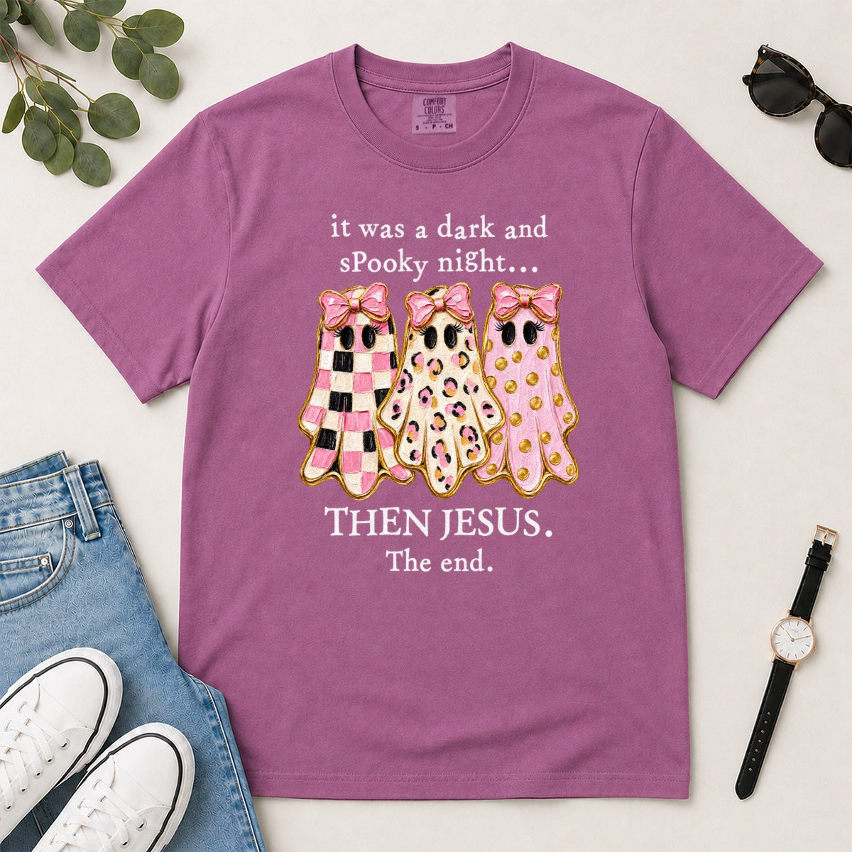 Then Jesus The End Pink Ghost, Gift For Christian Women - 2D Unisex Garment-dyed T-shirt
