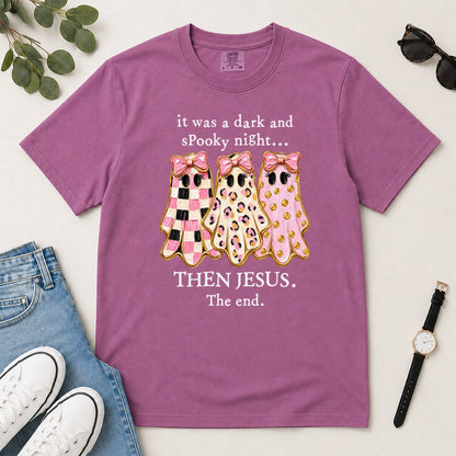 Then Jesus The End Pink Ghost, Gift For Christian Women - 2D Unisex Garment-dyed T-shirt