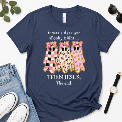 Then Jesus The End Pink Ghost, Gift For Christian Women - 2D Unisex Premium T-shirt