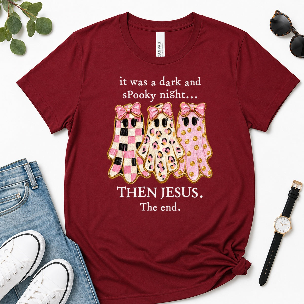 Then Jesus The End Pink Ghost, Gift For Christian Women - 2D Unisex Premium T-shirt