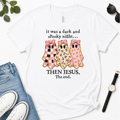 Then Jesus The End Pink Ghost, Gift For Christian Women - 2D Unisex Premium T-shirt
