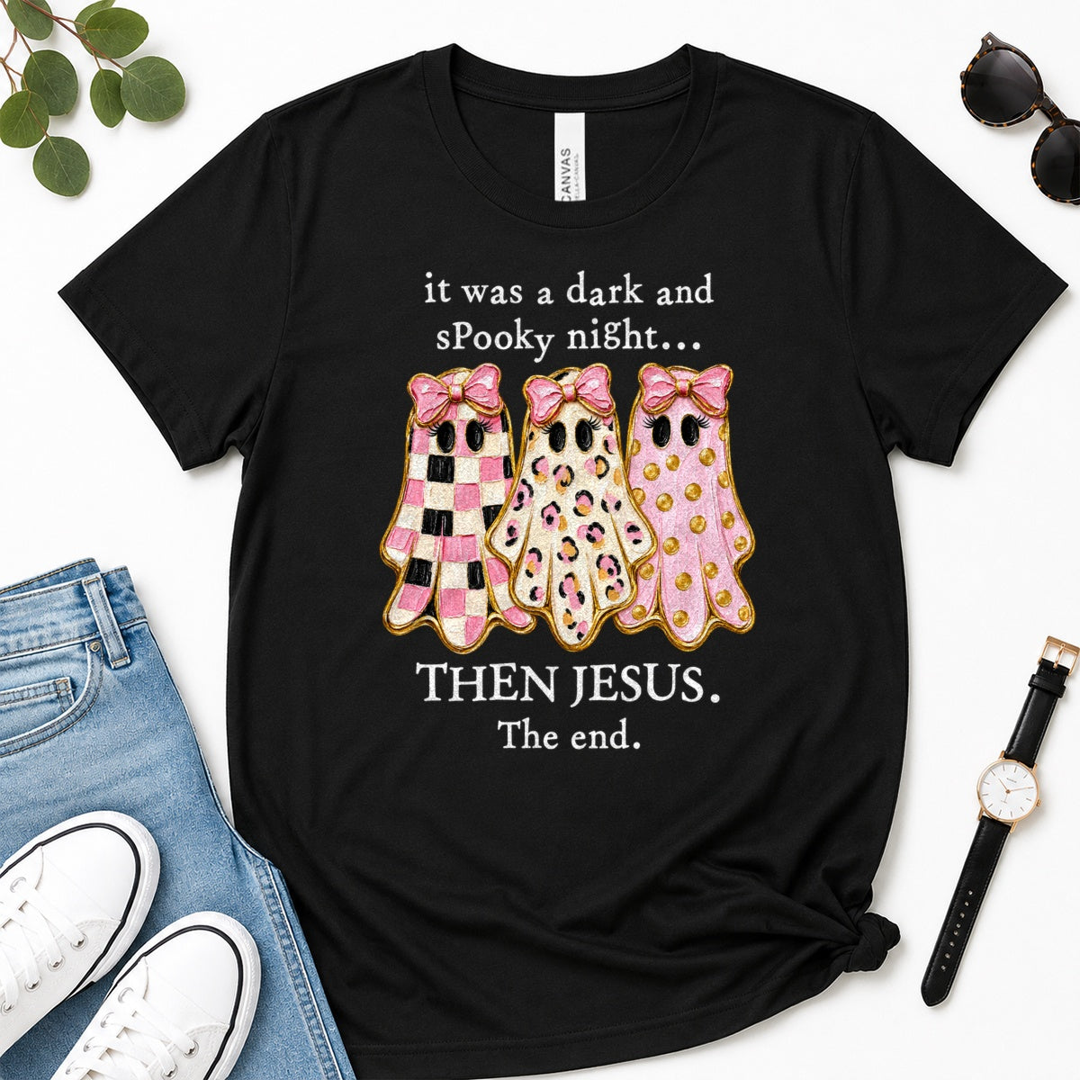 Then Jesus The End Pink Ghost, Gift For Christian Women - 2D Unisex Premium T-shirt