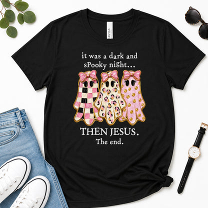 Then Jesus The End Pink Ghost, Gift For Christian Women - 2D Unisex Premium T-shirt