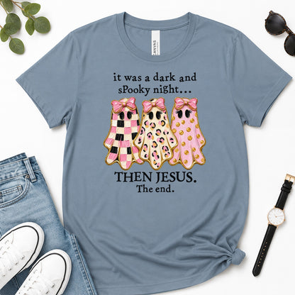 Then Jesus The End Pink Ghost, Gift For Christian Women - 2D Unisex Premium T-shirt