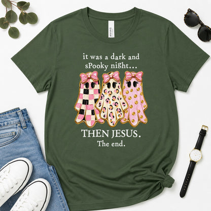 Then Jesus The End Pink Ghost, Gift For Christian Women - 2D Unisex Premium T-shirt