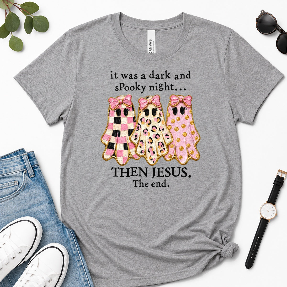 Then Jesus The End Pink Ghost, Gift For Christian Women - 2D Unisex Premium T-shirt